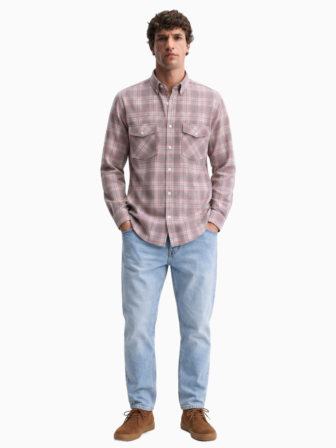 Casual Corduroy Grey & Red Cotton Shirt