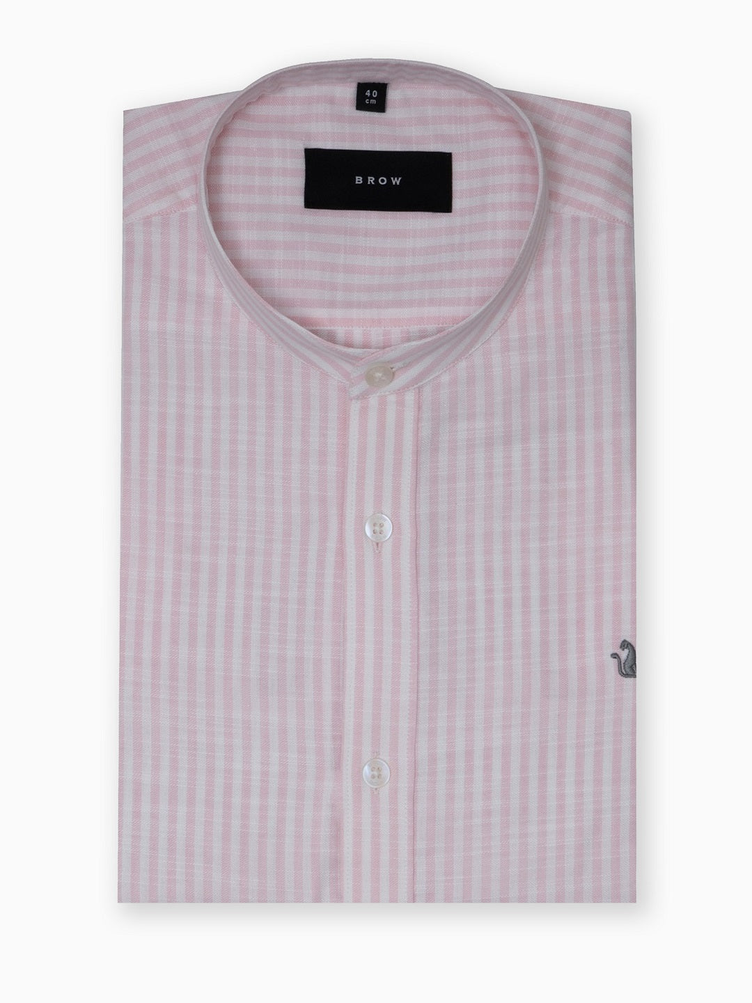 Mint Pink & White Striped Slub Cotton Shirt