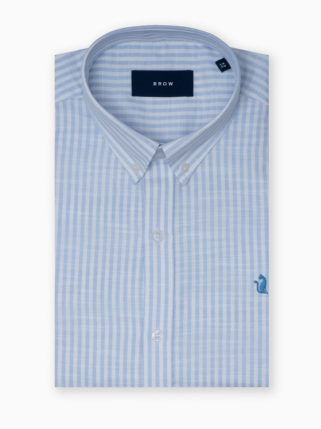Mint Light Blue & White Striped Slub Cotton Shirt
