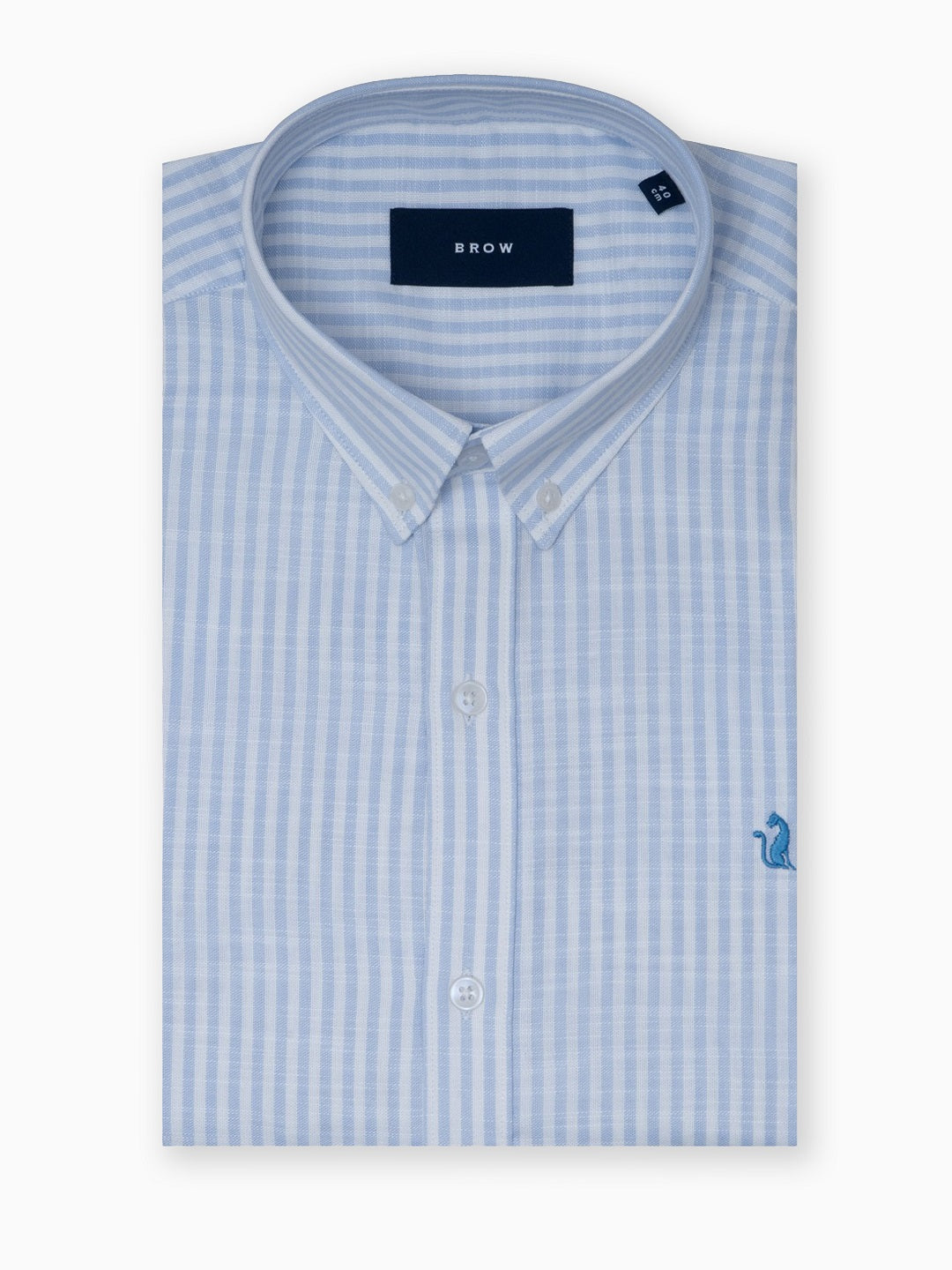 Mint Light Blue & White Striped Slub Cotton Shirt