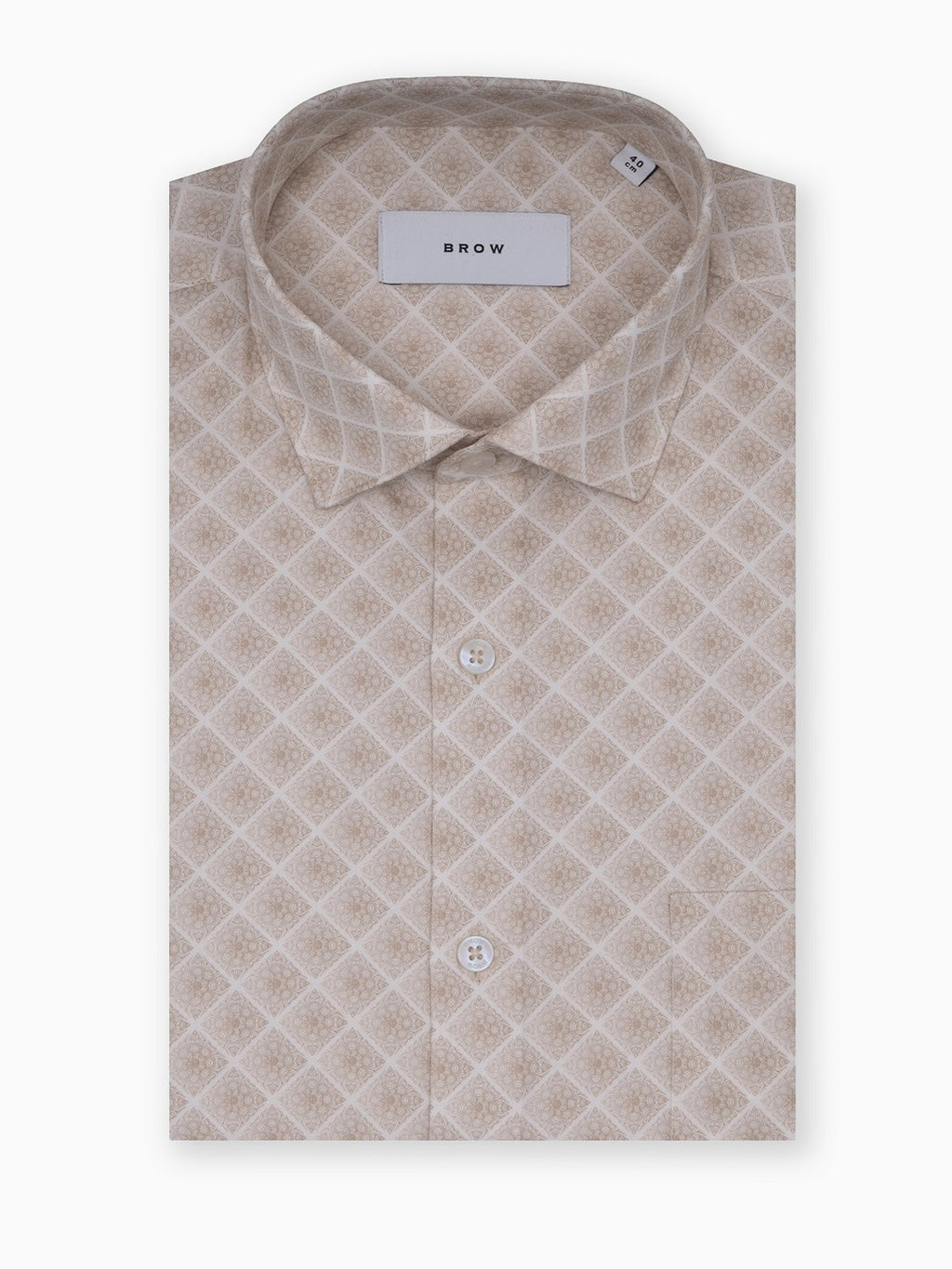 Ornate Beige Diamond Print Cotton Lycra Full Sleeve Shirt