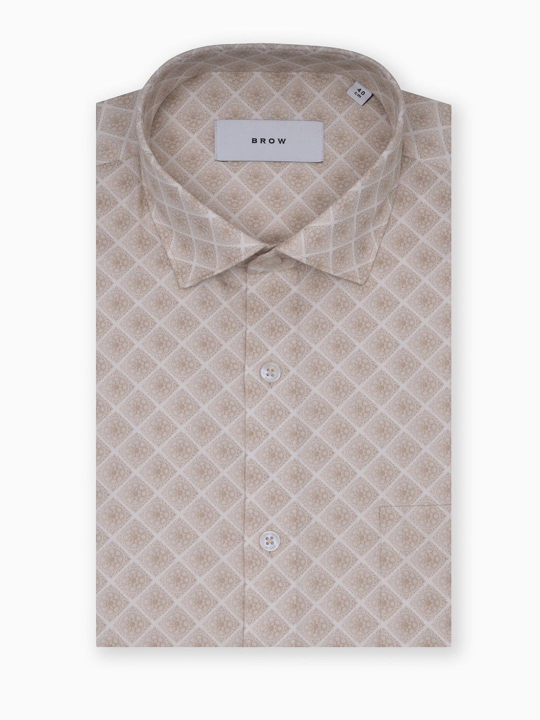 Ornate Beige Diamond Print Cotton Lycra Full Sleeve Shirt