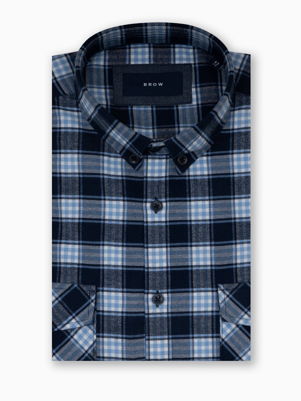 FLANNEL Navy & Light Blue Checks Button-Down Cotton Shirt