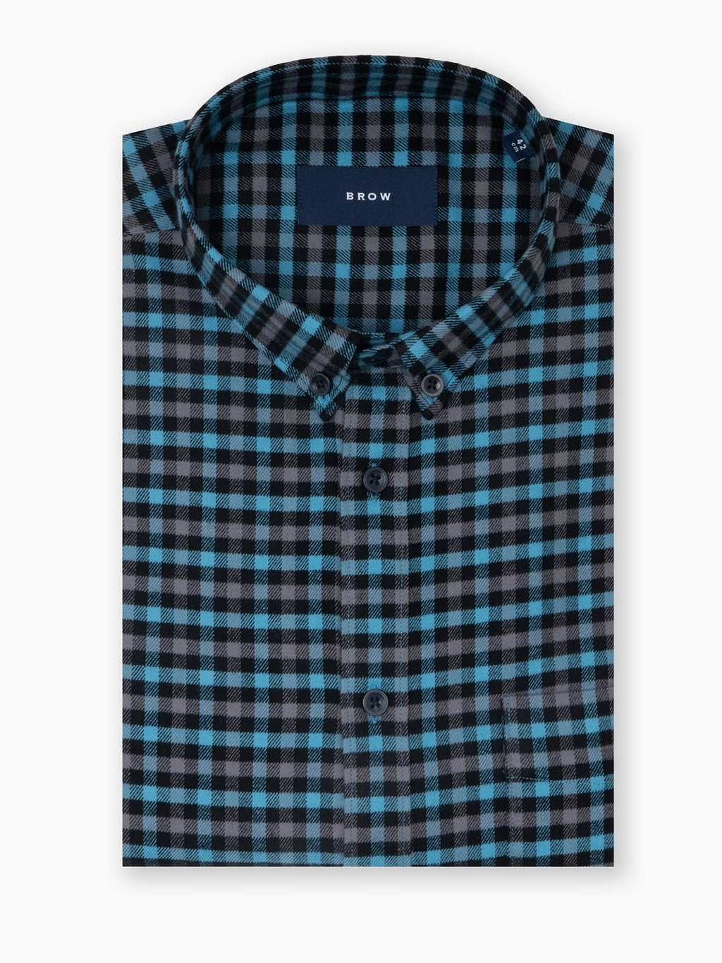 FLANNEL Teal & Black Gingham Checks Button-Down Cotton Shirt