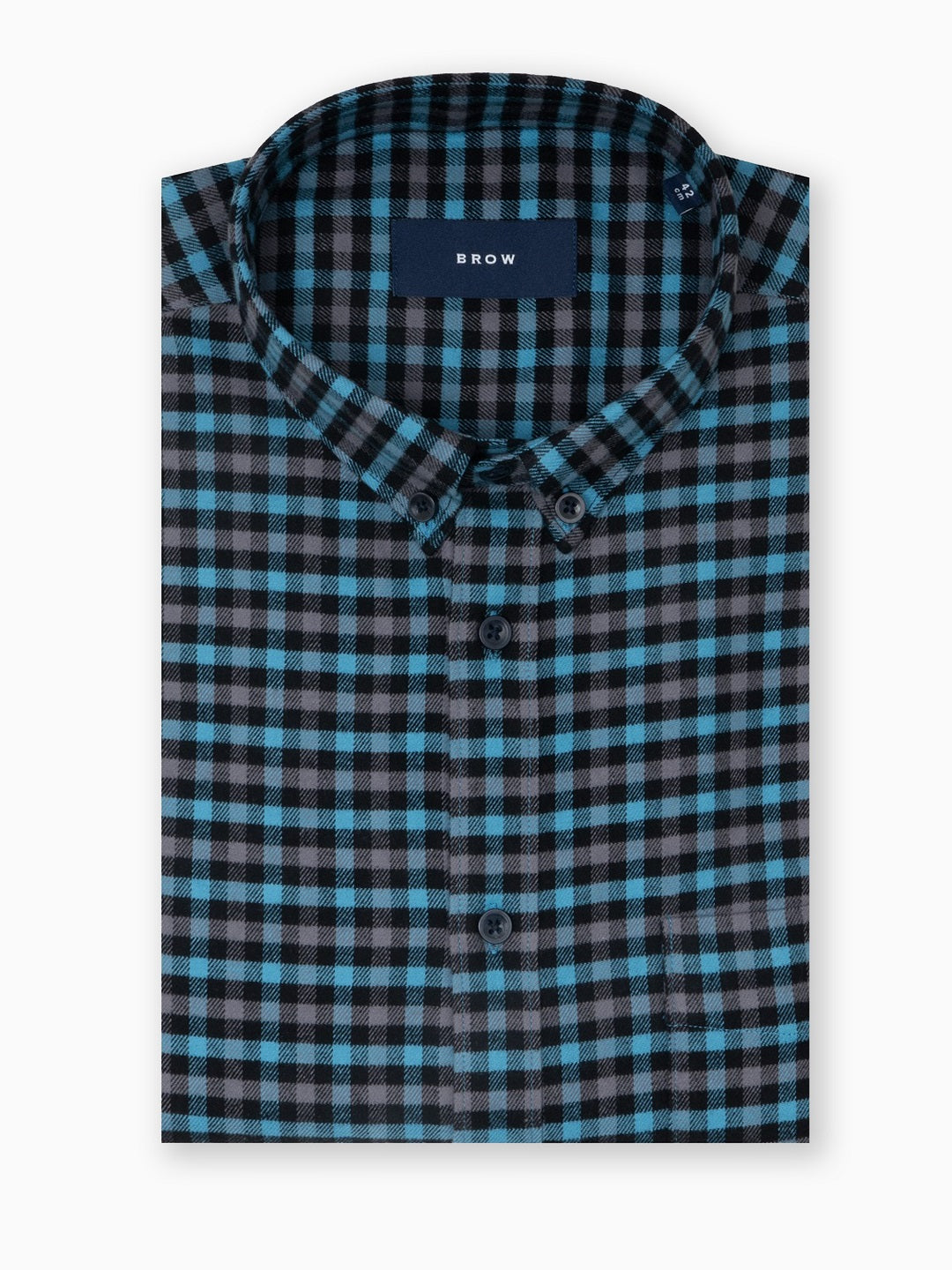 FLANNEL Teal & Black Gingham Checks Button-Down Cotton Shirt