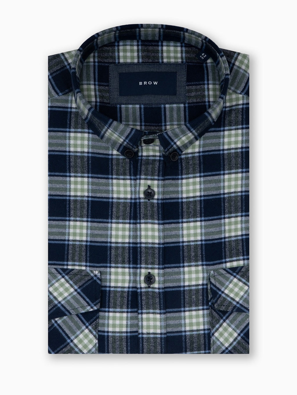 FLANNEL Indigo Blue & Green Checks Button-Down Cotton Shirt