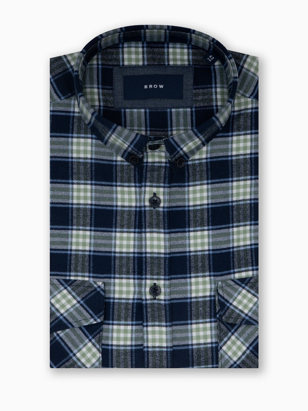FLANNEL Indigo Blue & Green Checks Button-Down Cotton Shirt