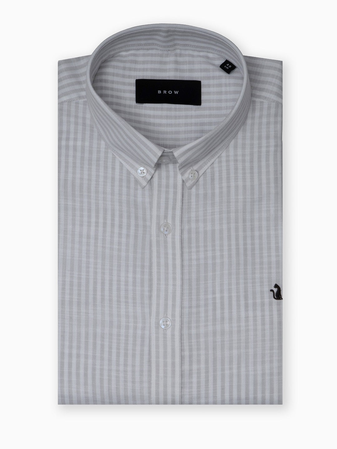 Mint Grey & White Striped Slub Cotton Shirt