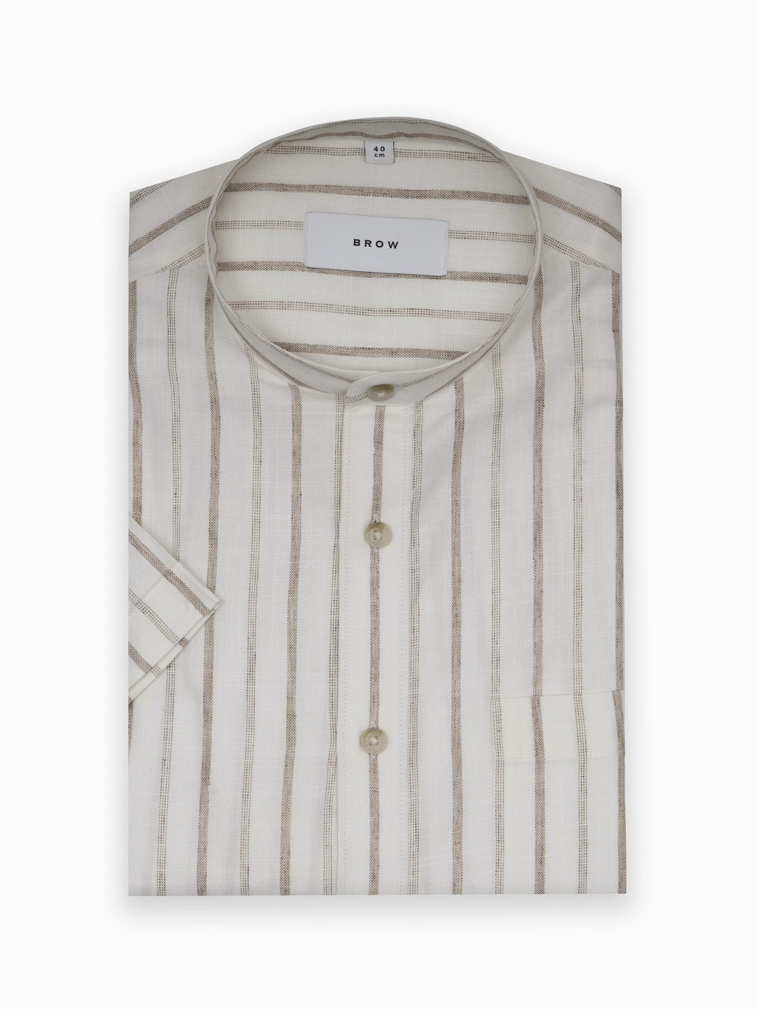 Airlight White & Natural Beige Wide Stripe Cotton Linen Shirt