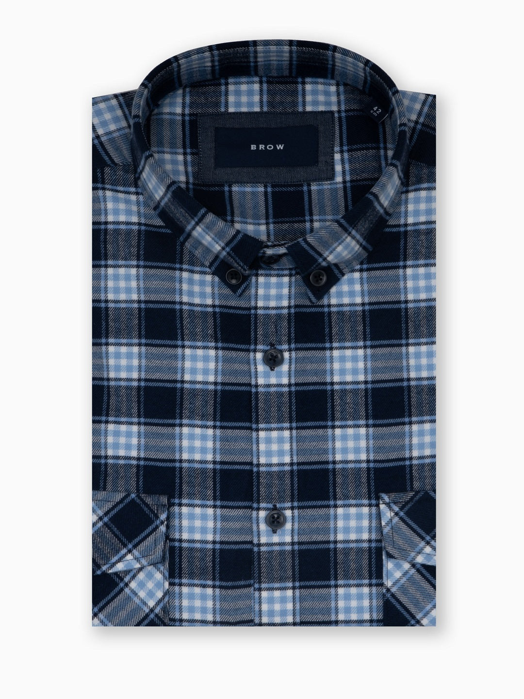 FLANNEL Navy & Light Blue Checked Button-Down Cotton Shirt