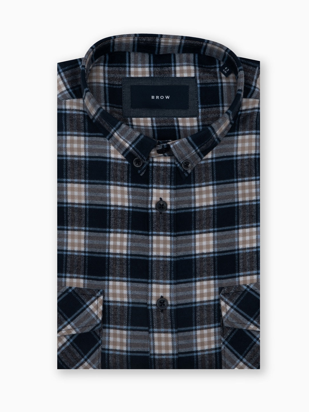 FLANNEL Navy & Khaki Indigo Checked Button-Down Cotton Shirt