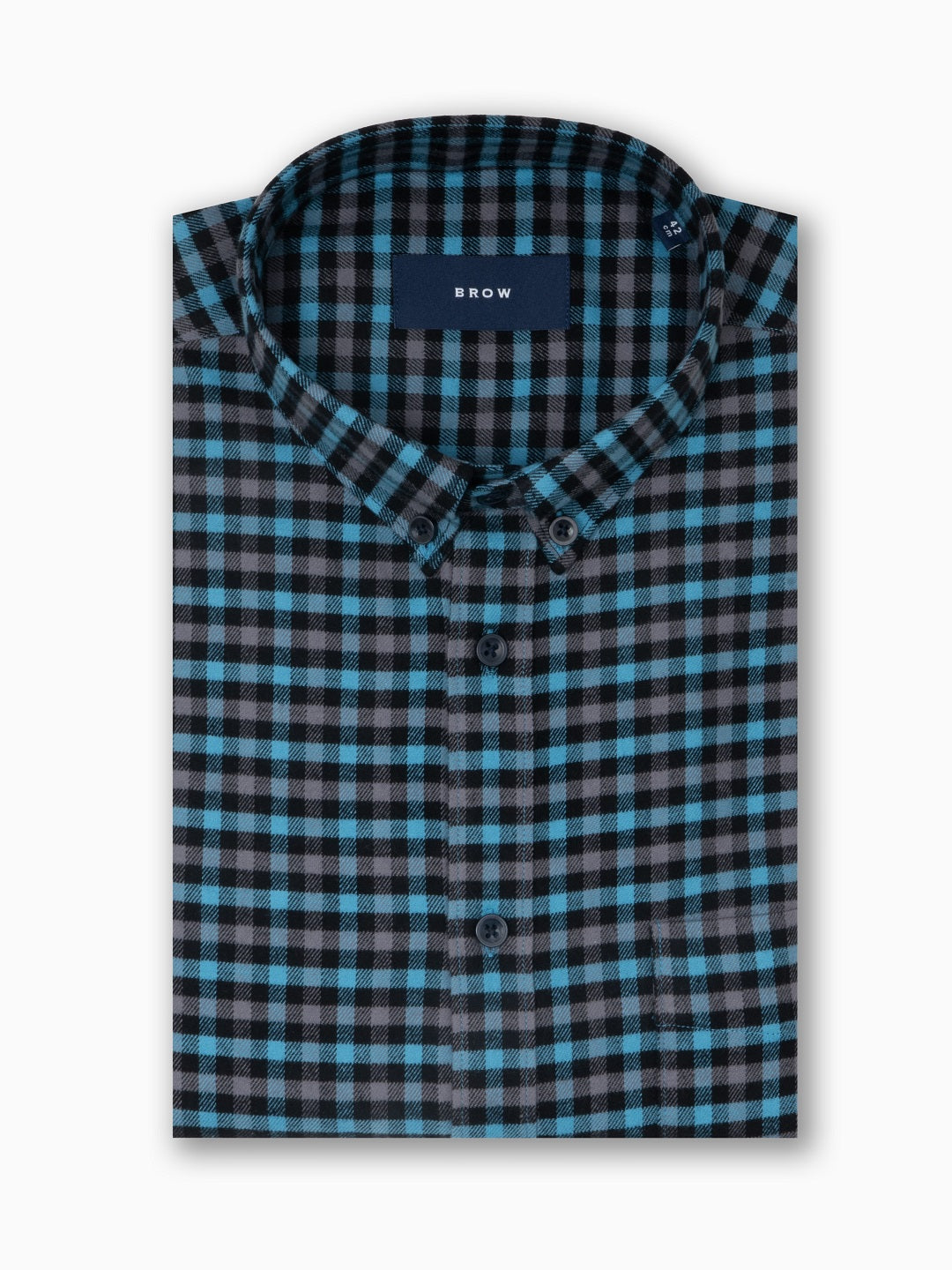 FLANNEL Teal & Black Gingham Checked  Button-Down Cotton Shirt