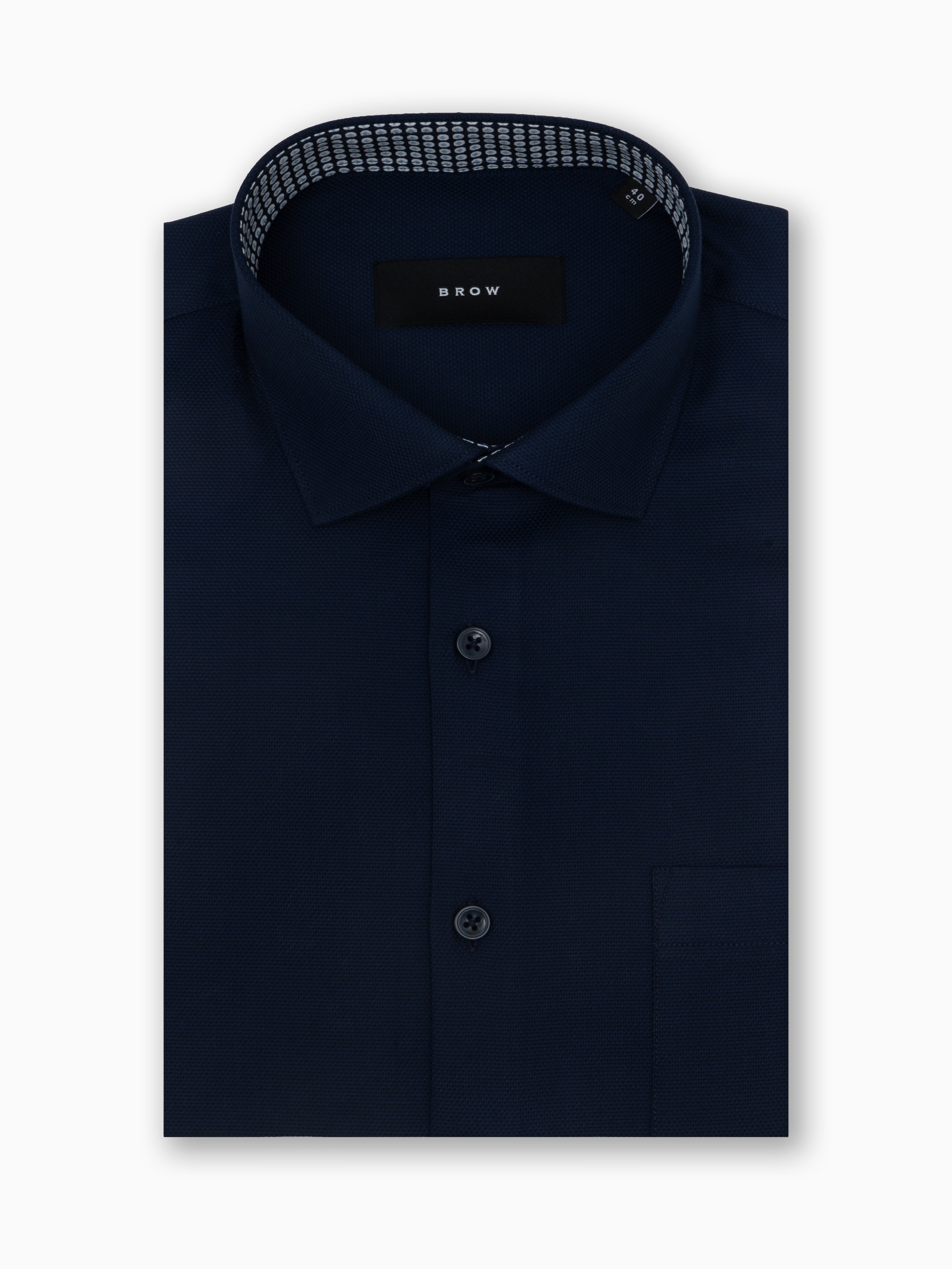 Suitlight Navy Blue Diamond Dobby Full Sleev Cotton Shirt
