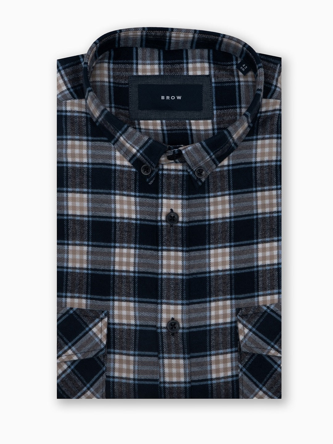 FLANNEL Navy & Khaki Indigo Checks Button-Down Cotton Shirt