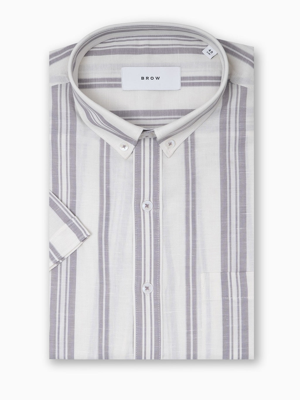 Regiment Beige Bold Stripe Cotton Linen Half Sleeve Button Down Shirt