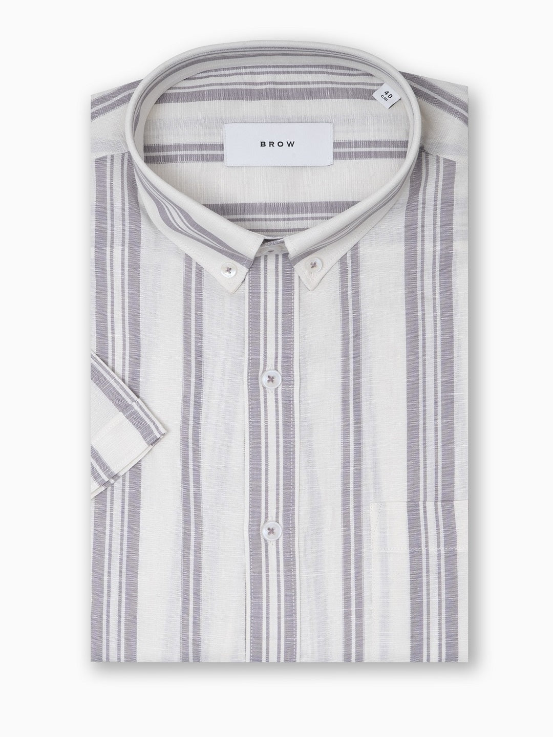 Regiment Beige Bold Stripe Cotton Linen Half Sleeve Button Down Shirt