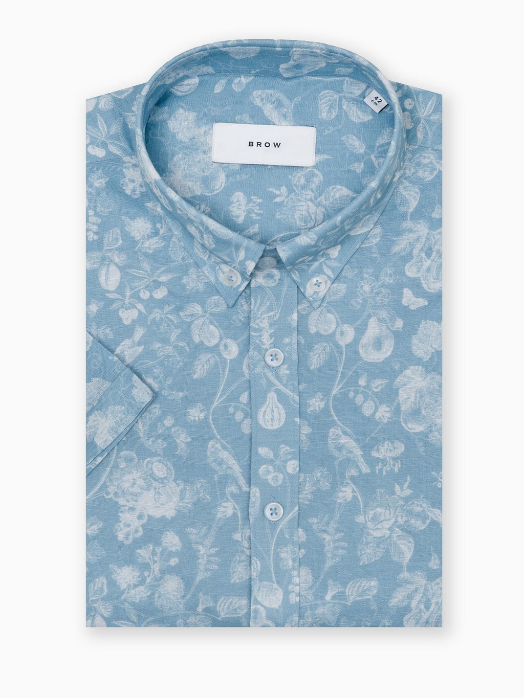 Aqualine Sea Blue Printed Cotton Linen Half Sleeve Shirt
