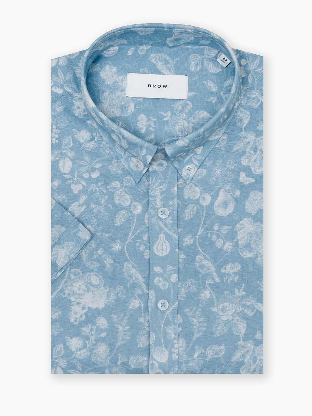 Aqualine Sea Blue Printed Cotton Linen Half Sleeve Shirt