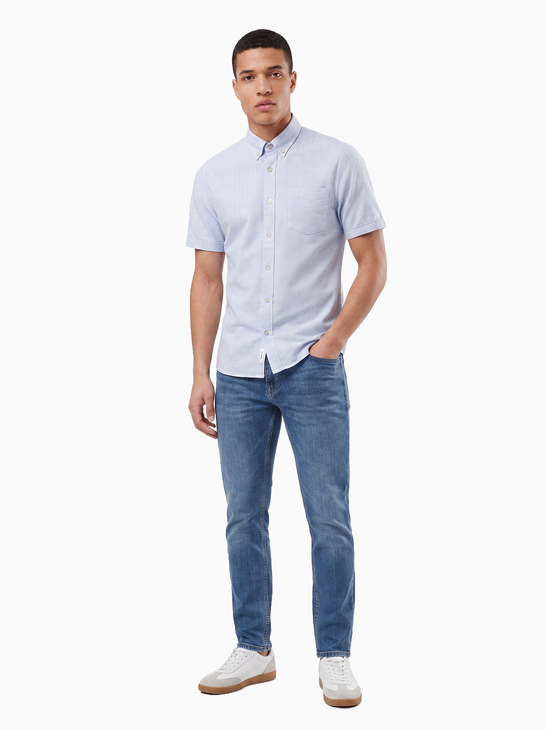 Slate Herringbone Print Sky Blue Color Half Sleeve Shirt