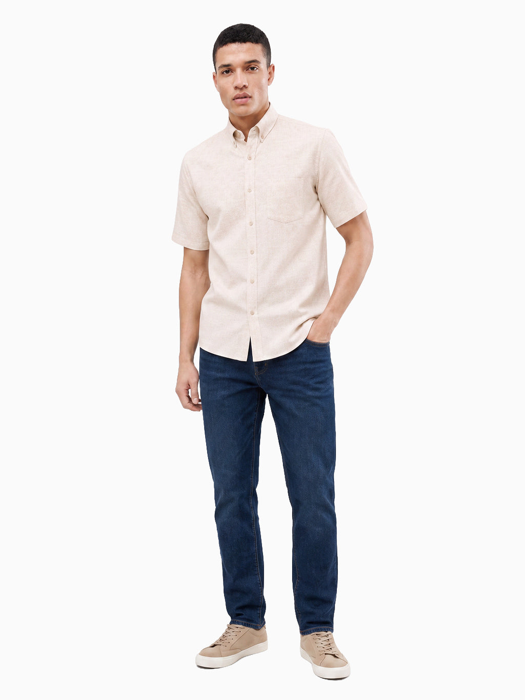 Slate Herringbone Print Beige Color Half Sleeve Shirt