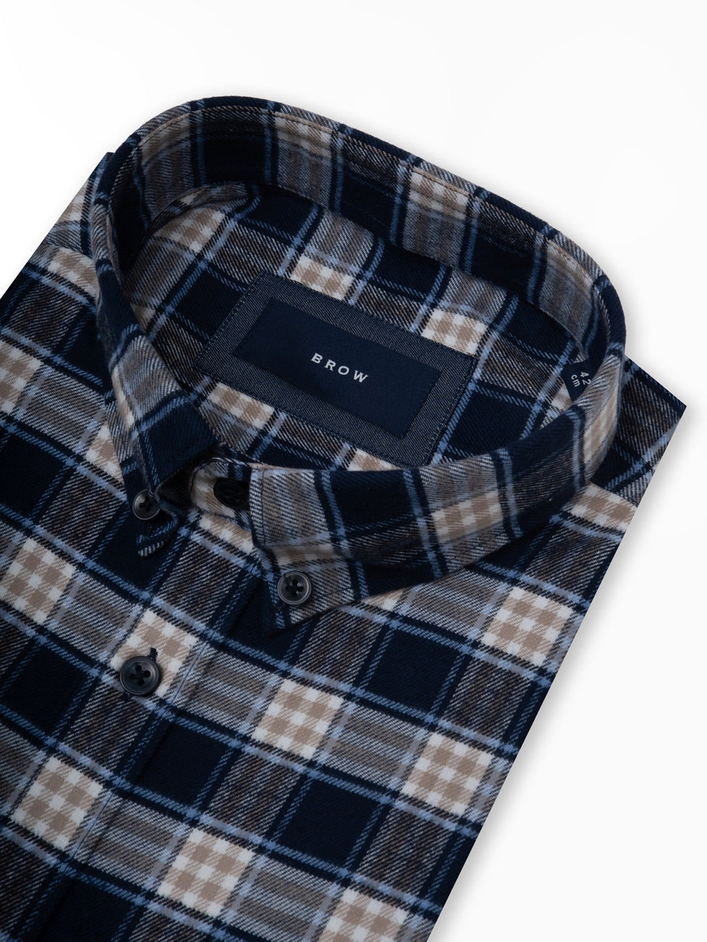 FLANNEL Navy & Khaki Indigo Checks Button-Down Cotton Shirt