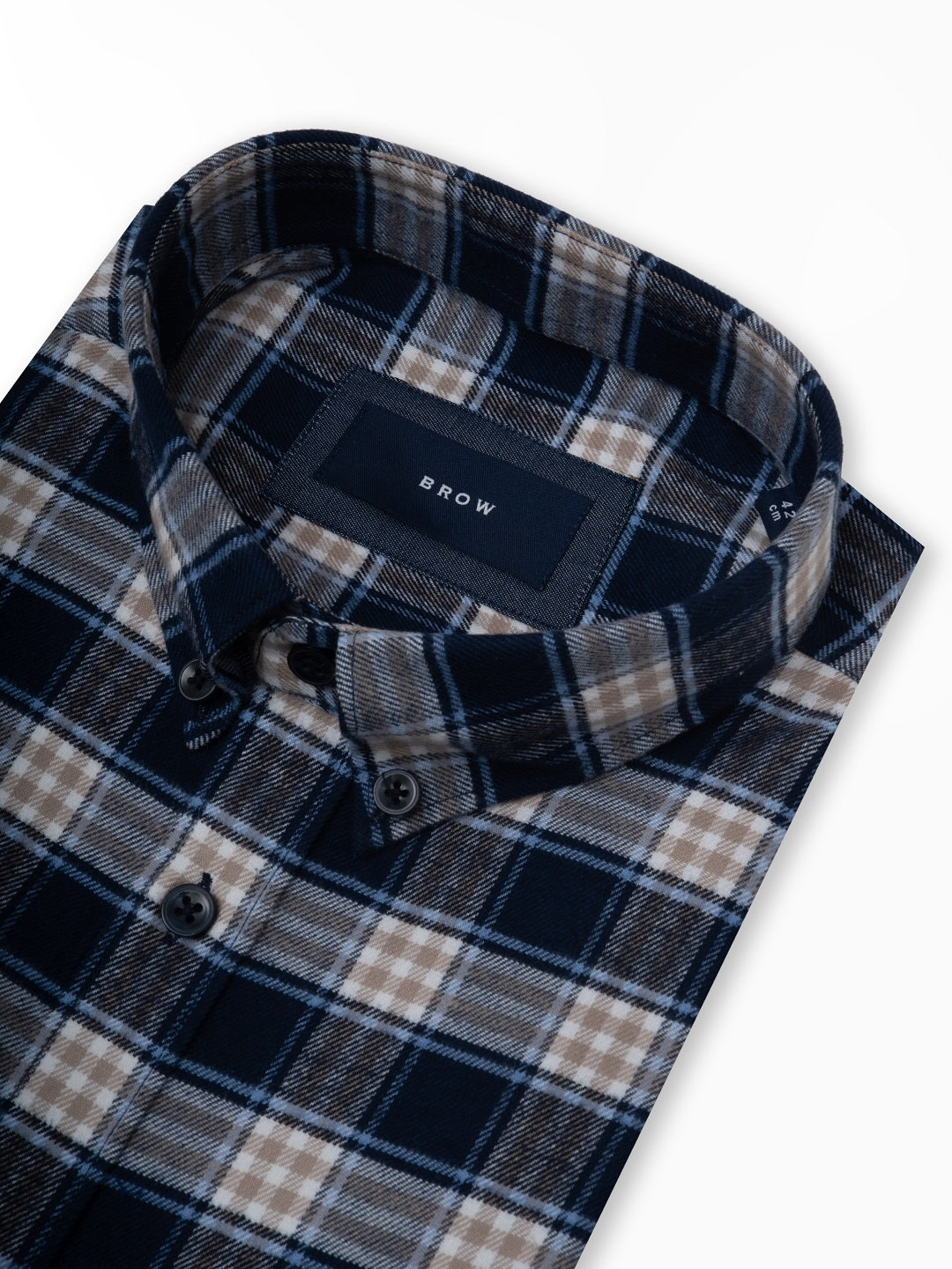 FLANNEL Navy & Khaki Indigo Checks Button-Down Cotton Shirt