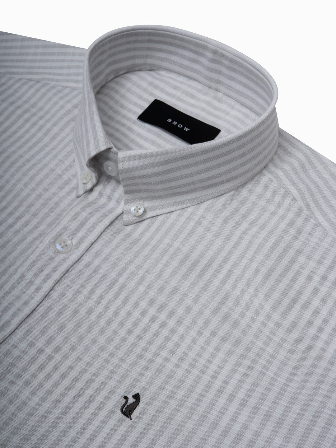 Mint Grey & White Striped Slub Cotton Shirt