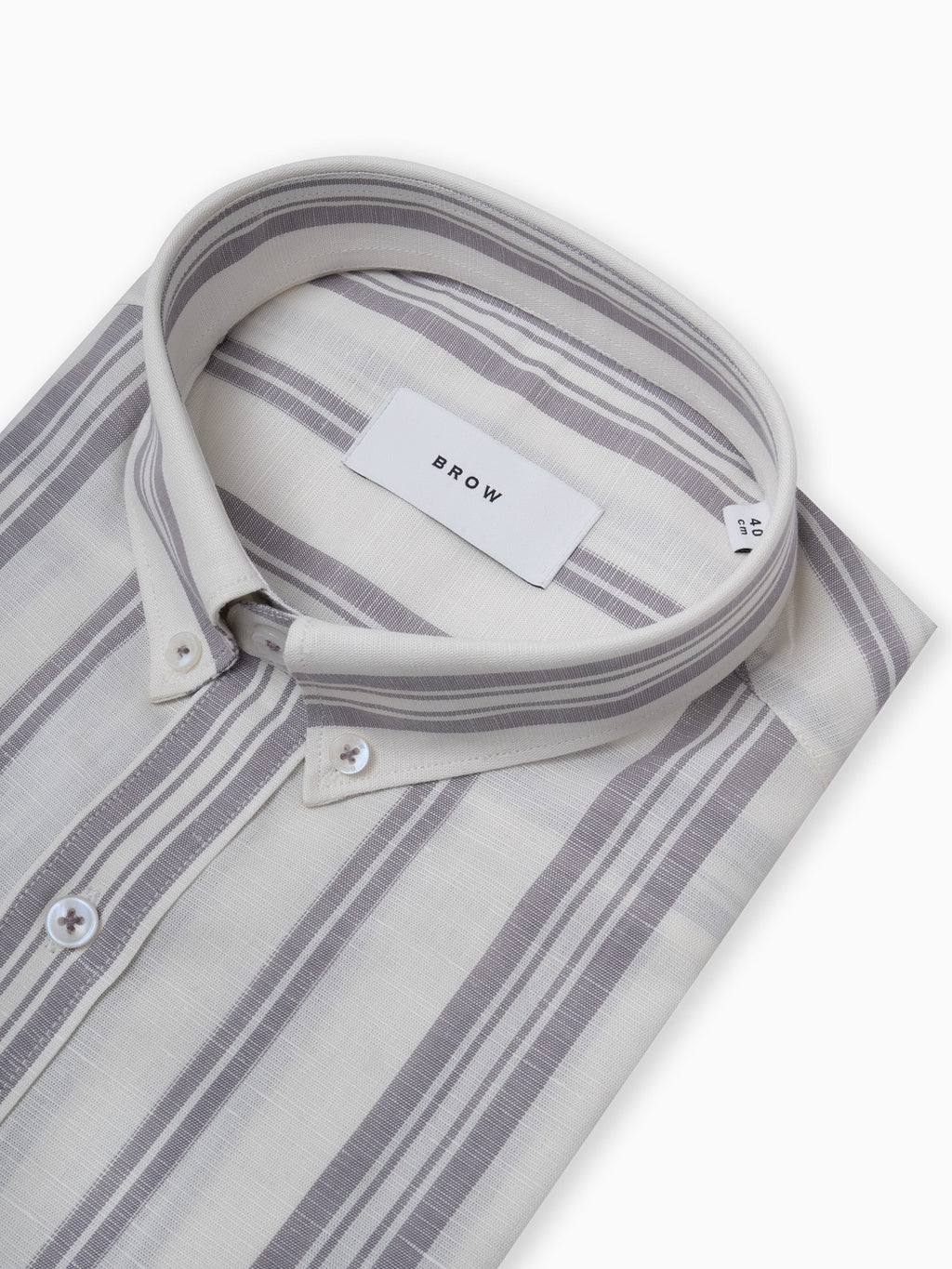 Regiment Beige Bold Stripe Cotton Linen Half Sleeve Button Down Shirt