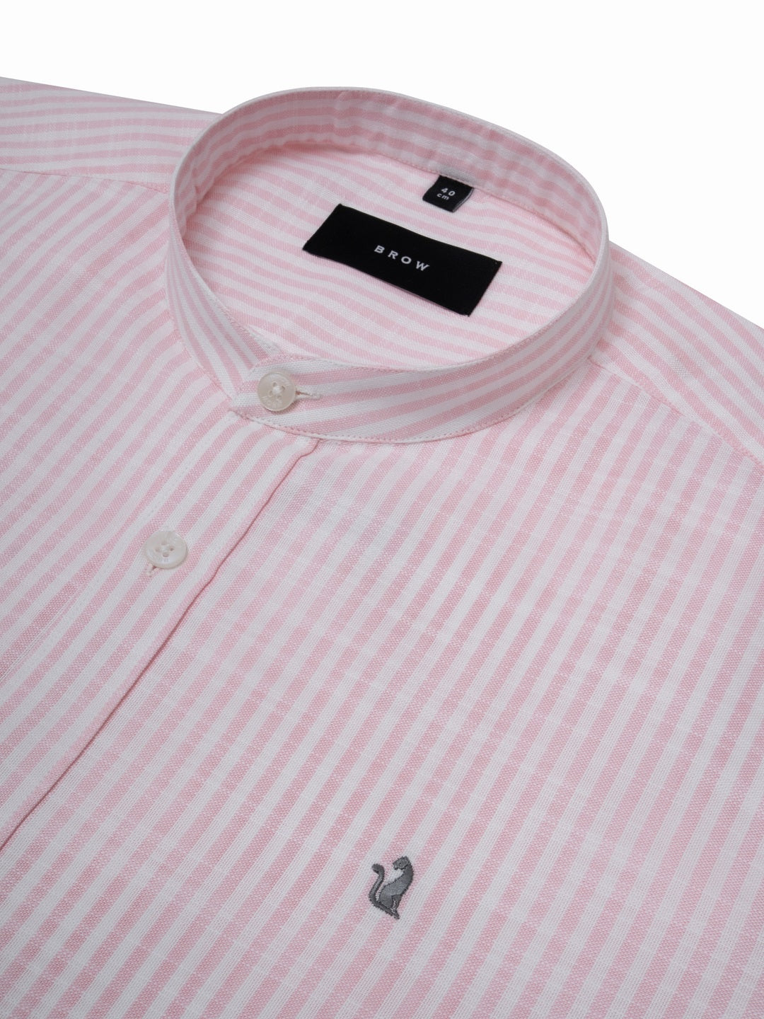 Mint Pink & White Striped Slub Cotton Shirt