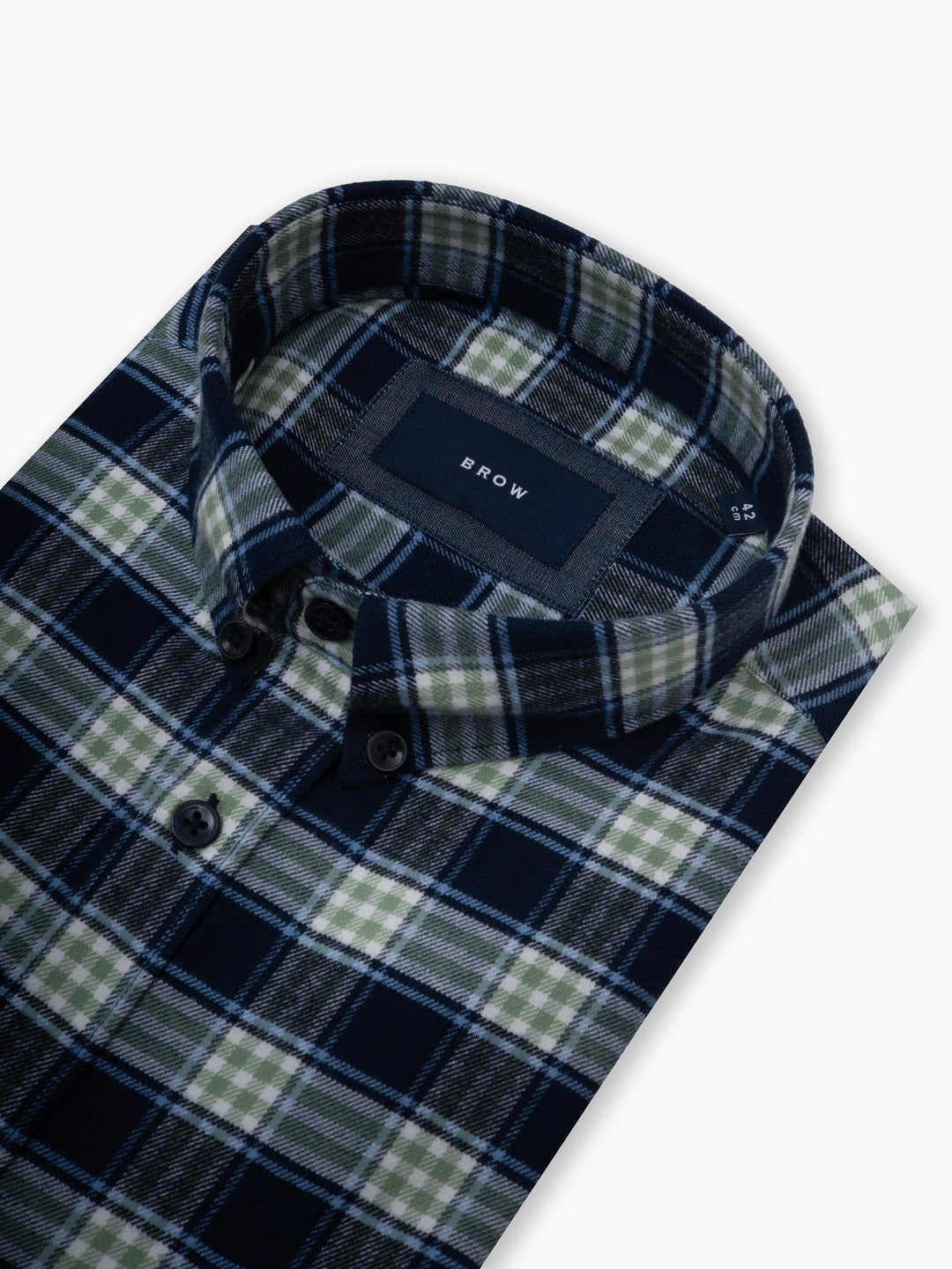 FLANNEL Indigo Blue & Green Checks Button-Down Cotton Shirt