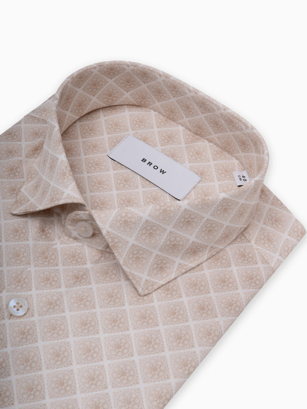 Ornate Beige Diamond Print Cotton Lycra Full Sleeve Shirt