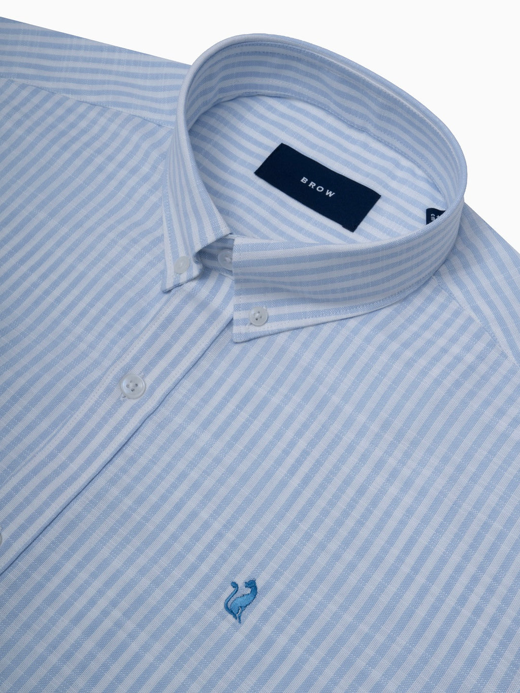 Mint Light Blue & White Striped Slub Cotton Shirt
