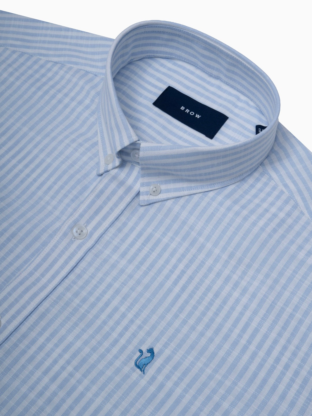 Mint Light Blue & White Striped Slub Cotton Shirt