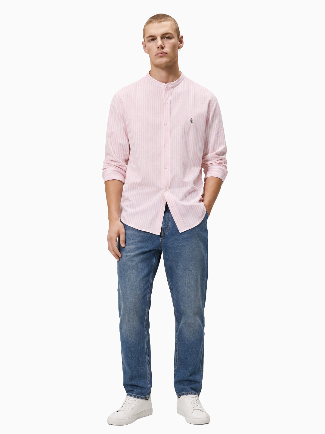 Mint Pink & White Striped Slub Cotton Shirt