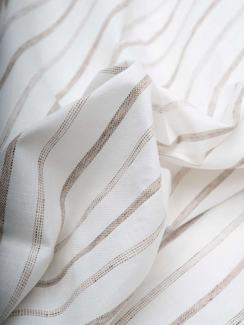 Airlight White & Natural Beige Wide Stripe Cotton Linen Half Sleeve Mandarin Collar Shirt