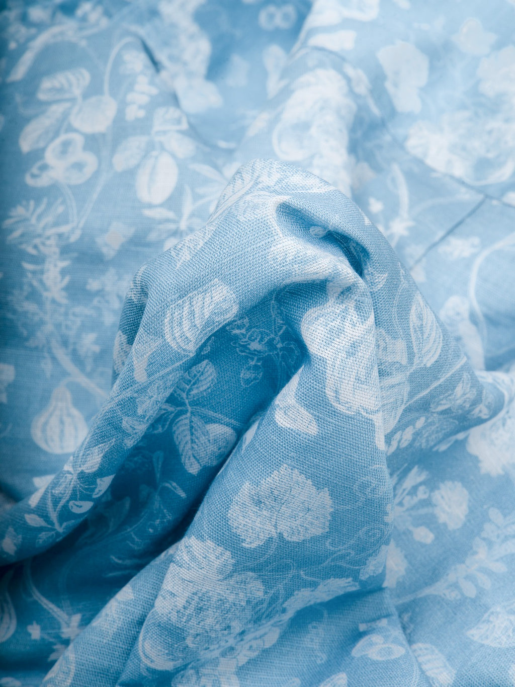 Aqualine Sea Blue Printed Cotton Linen Half Sleeve Shirt