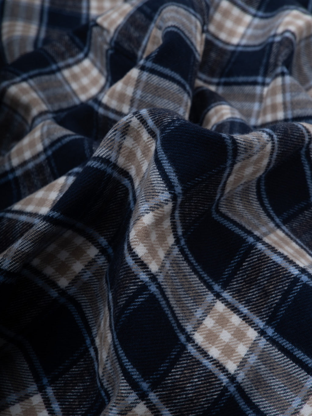 FLANNEL Navy & Khaki Indigo Checks Button-Down Cotton Shirt