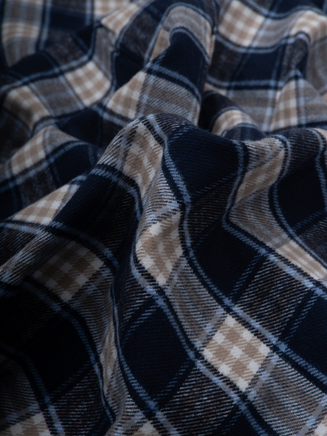 FLANNEL Navy & Khaki Indigo Checks Button-Down Cotton Shirt