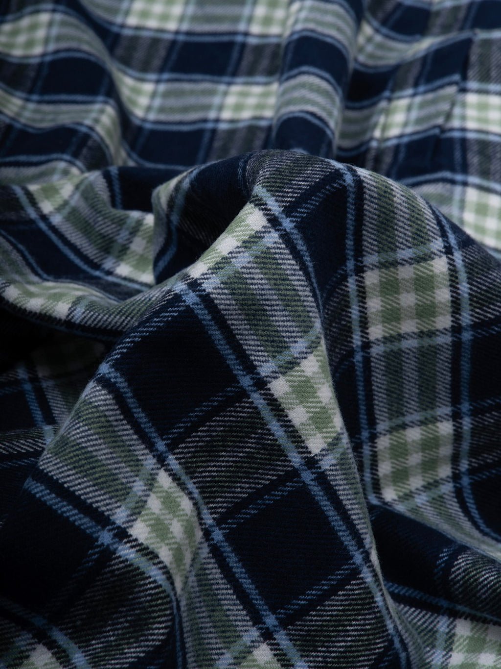 FLANNEL Indigo Blue & Green Checks Button-Down Cotton Shirt