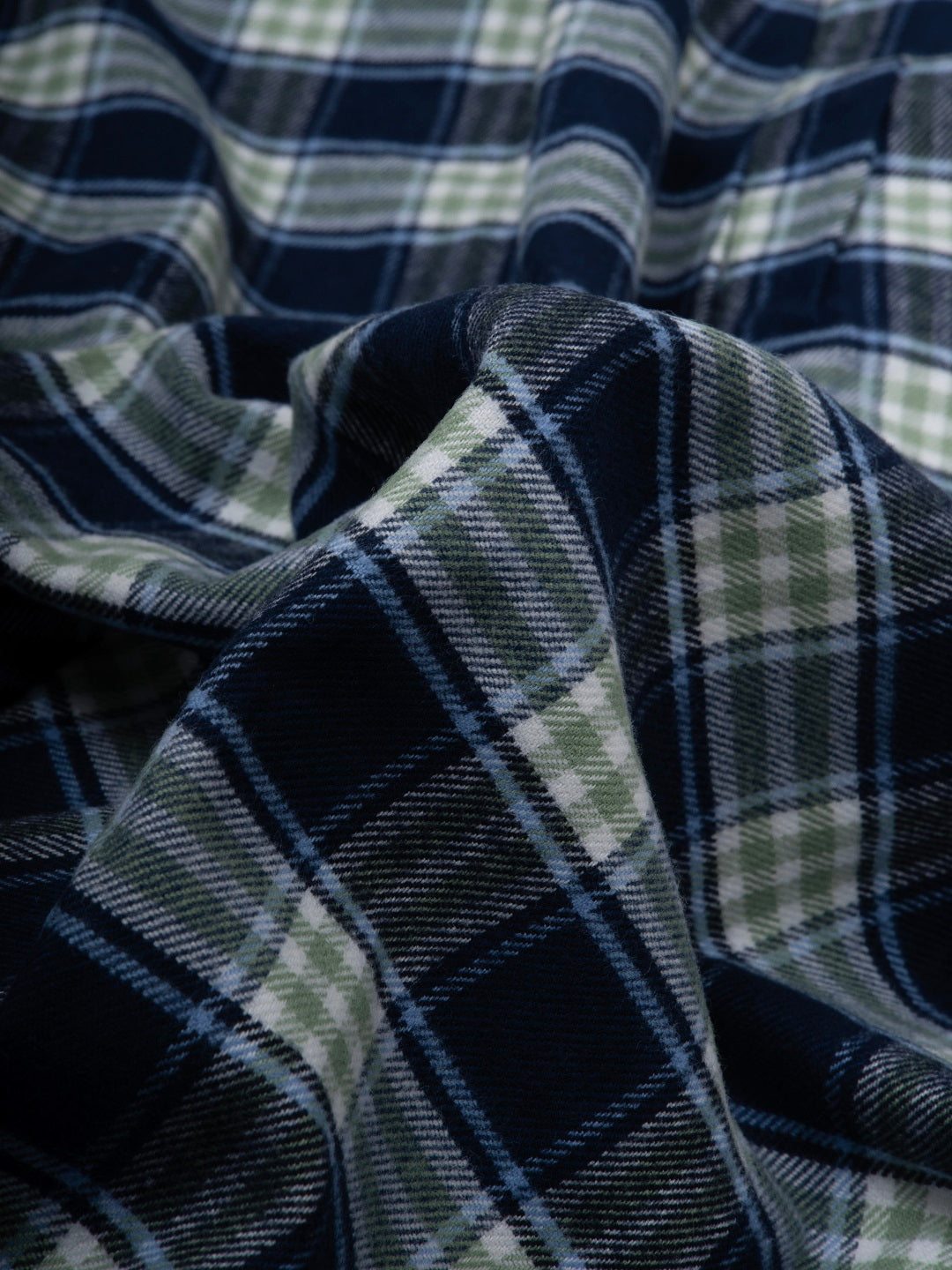 FLANNEL Indigo Blue & Green Checks Button-Down Cotton Shirt