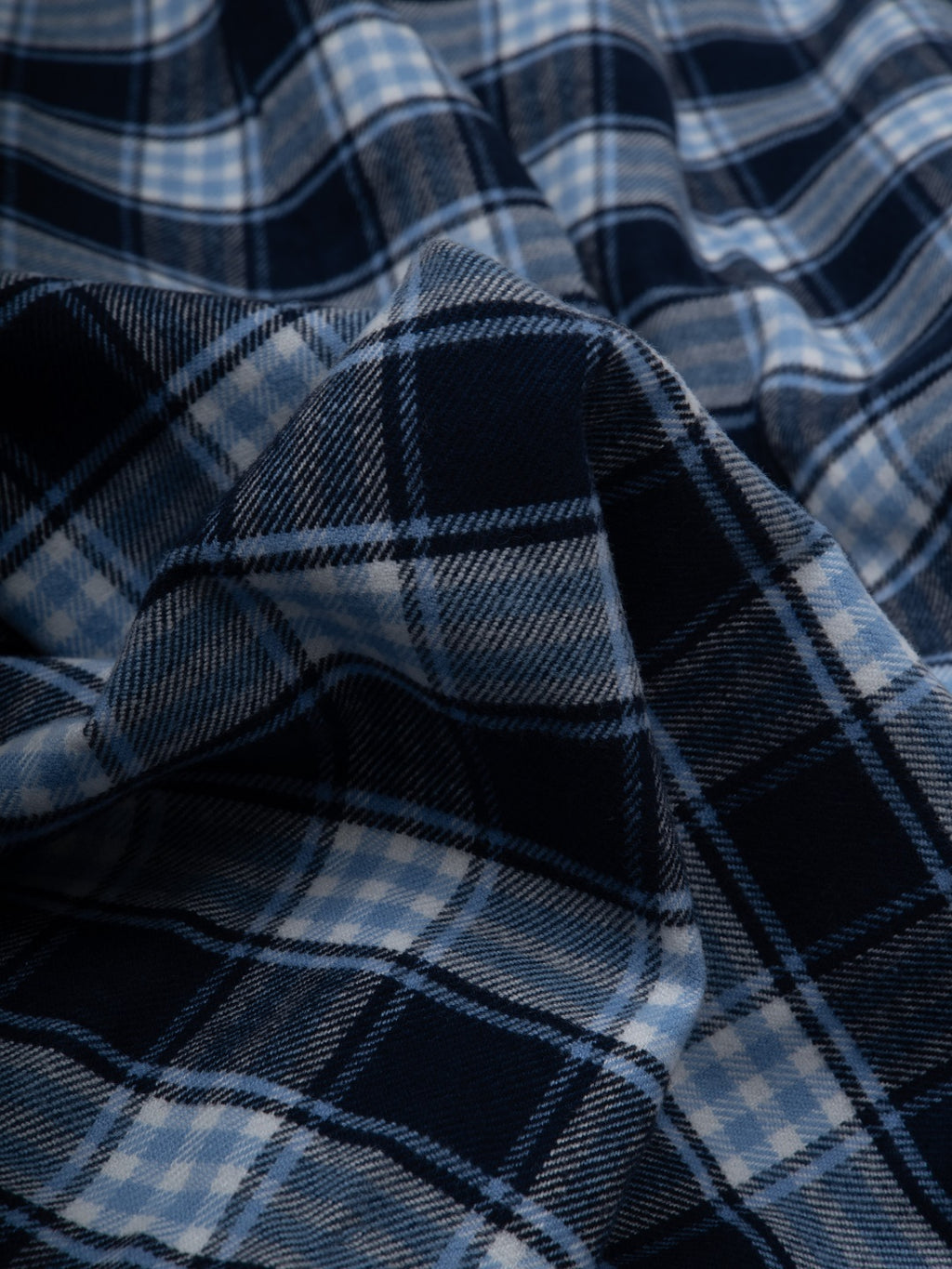 FLANNEL Navy & Light Blue Checks Button-Down Cotton Shirt