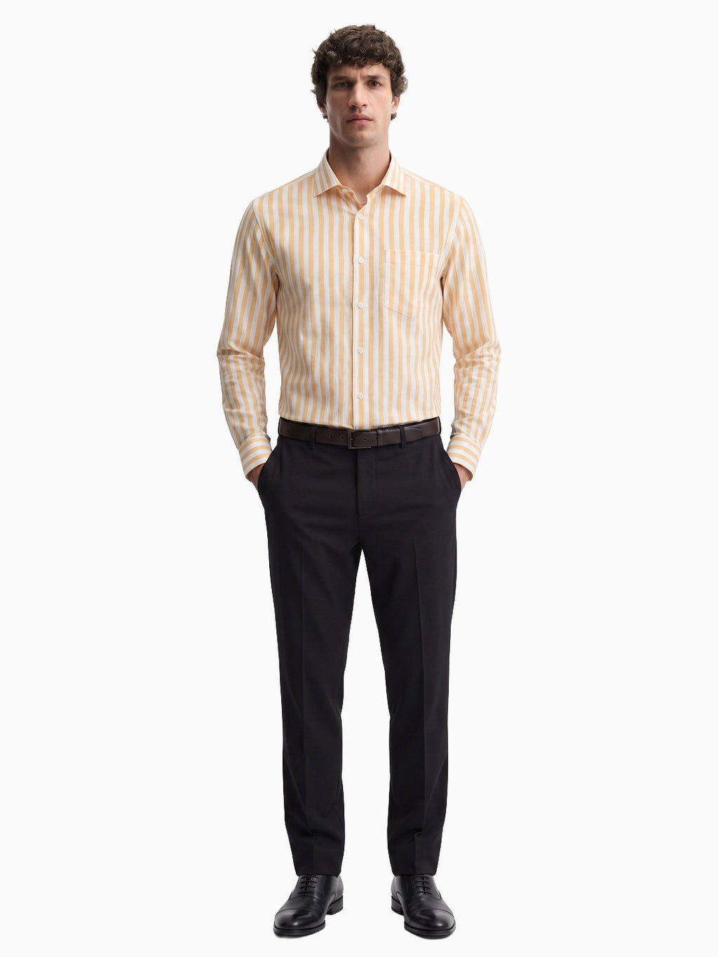 Urban Yellow & White Stripe Cotton Linen Full Sleeve Shirt