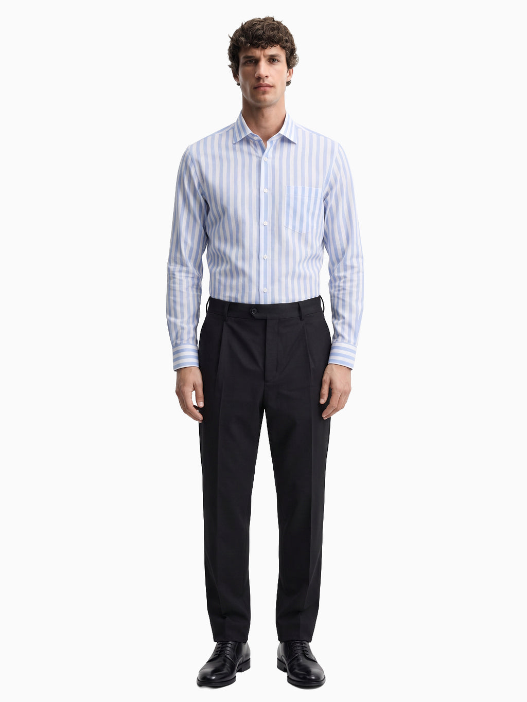 Urban Blue & White Stripe Cotton Linen Full Sleeve Shirt