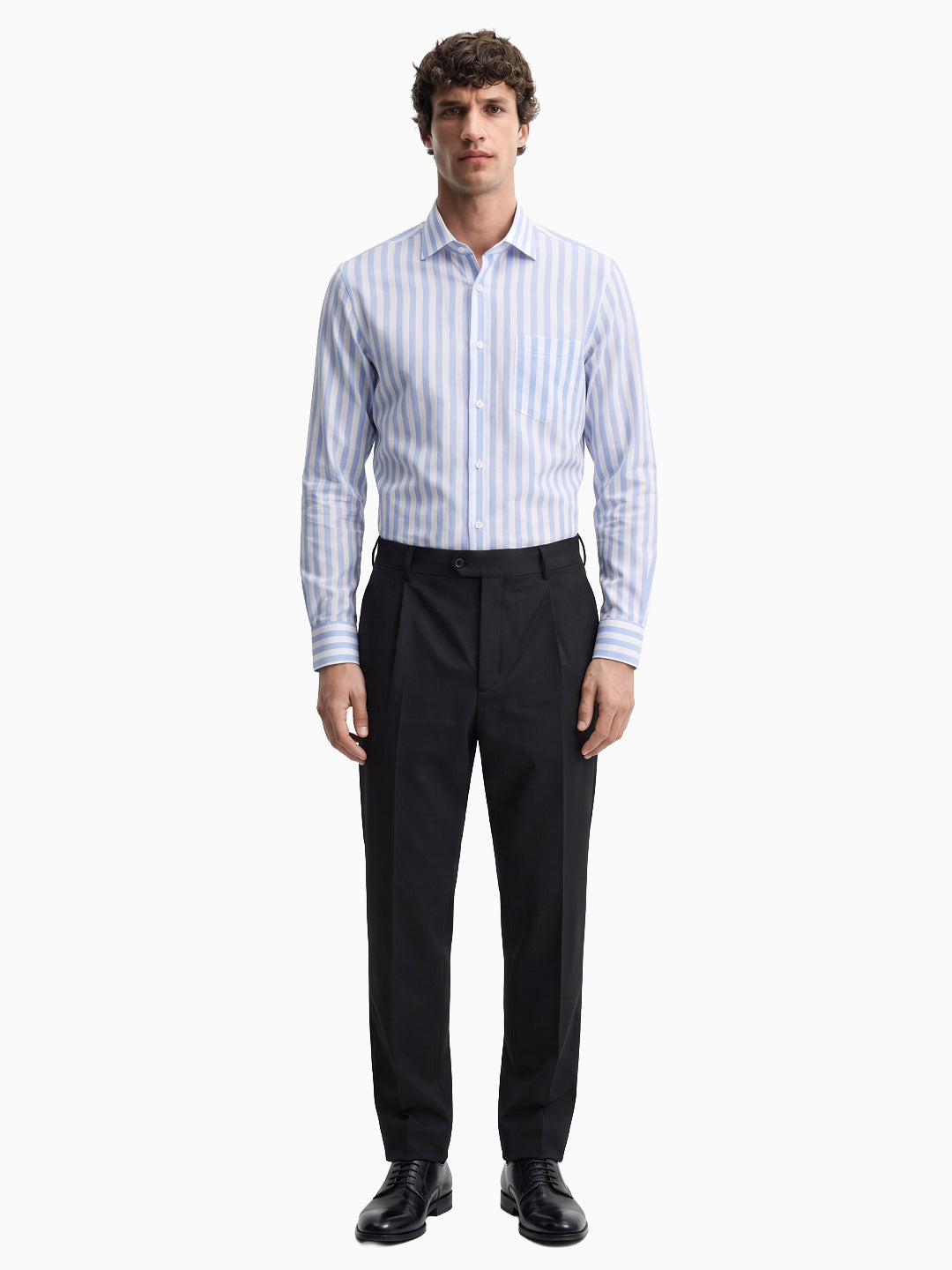 Urban Blue & White Stripe Cotton Linen Full Sleeve Shirt