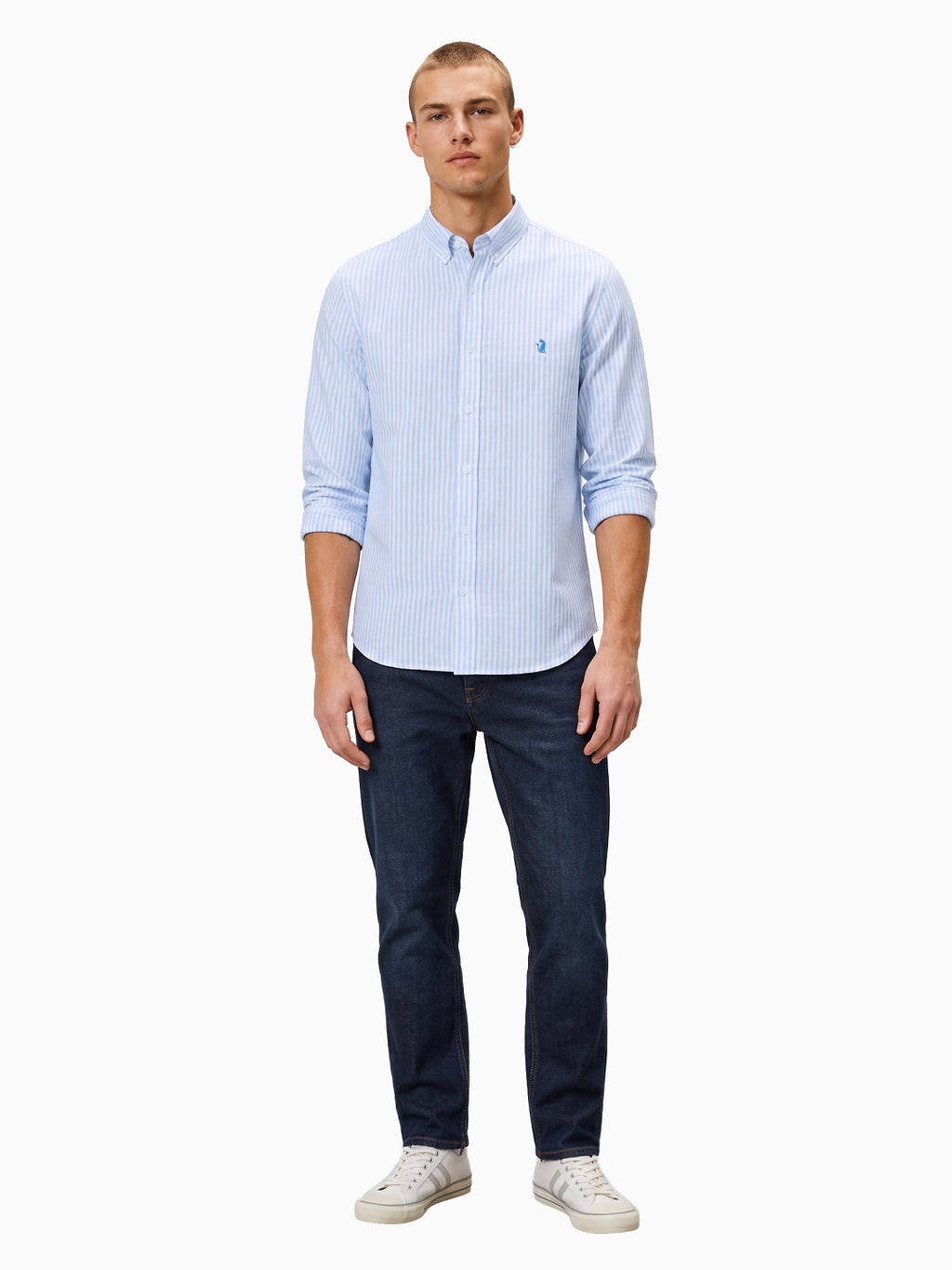 Mint Light Blue & White Striped Slub Cotton Shirt