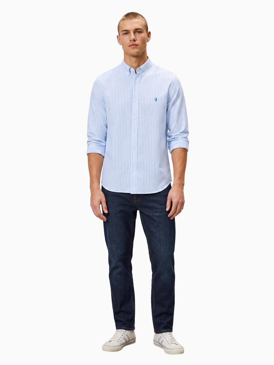 Mint Light Blue & White Striped Slub Cotton Shirt