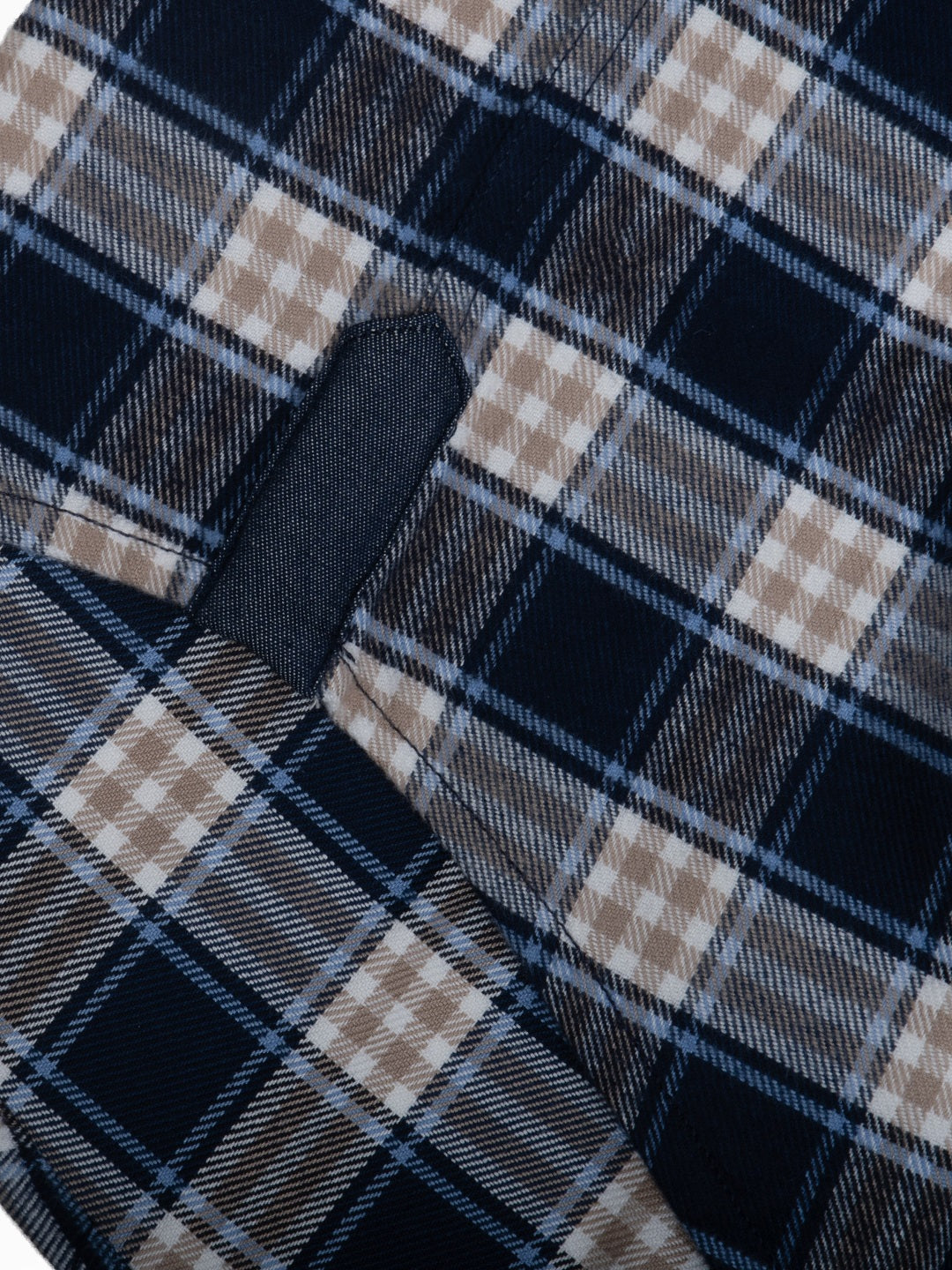 FLANNEL Navy & Khaki Indigo Checks Button-Down Cotton Shirt