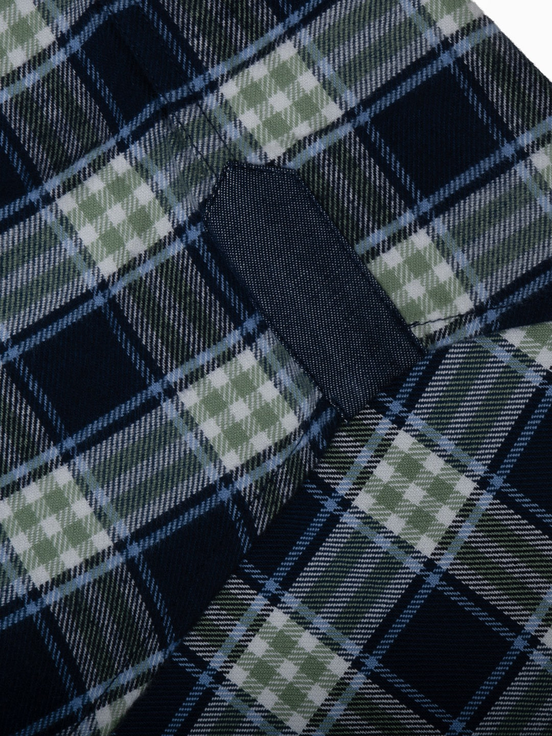 FLANNEL Indigo Blue & Green Checks Button-Down Cotton Shirt