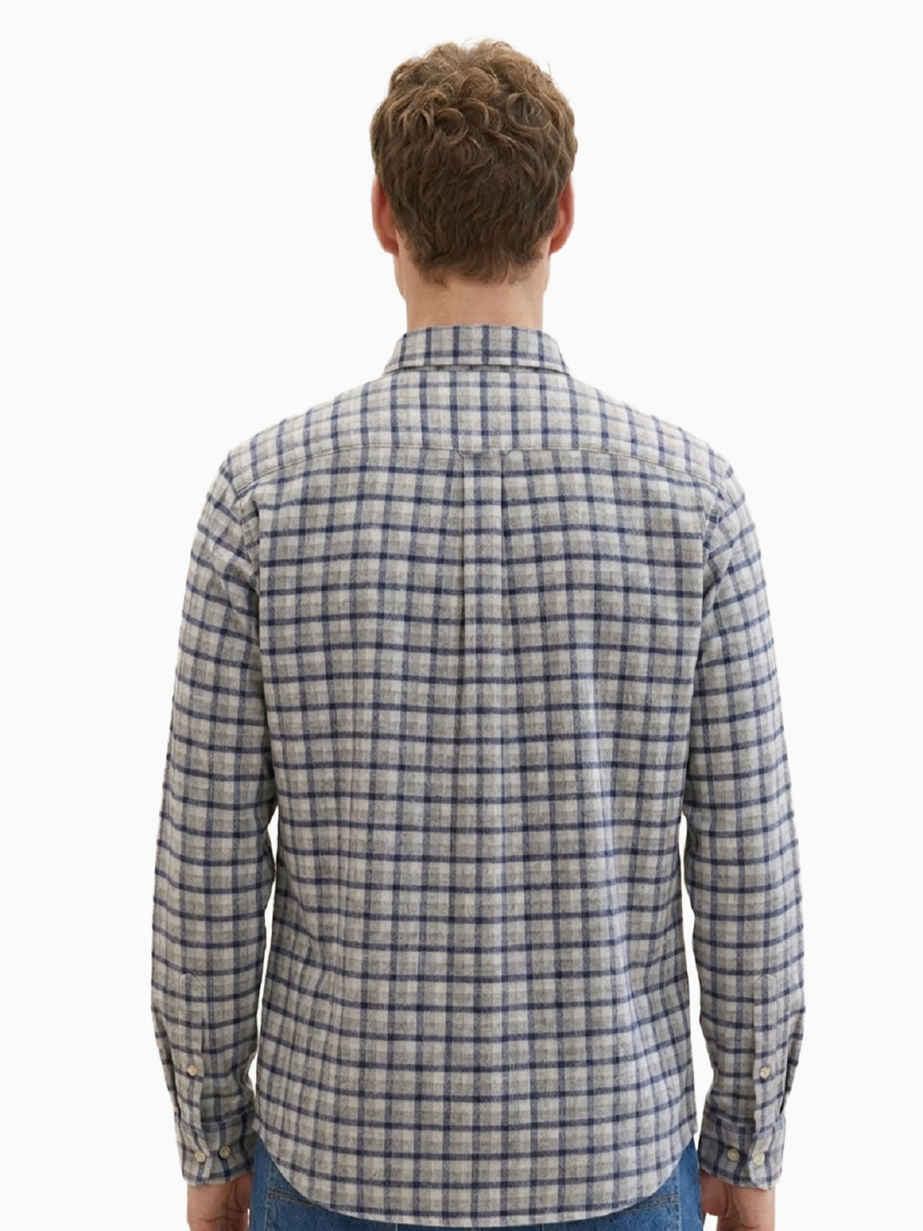 FLANNEL Indigo Blue & Grey Checks Cotton Button-Down Shirt