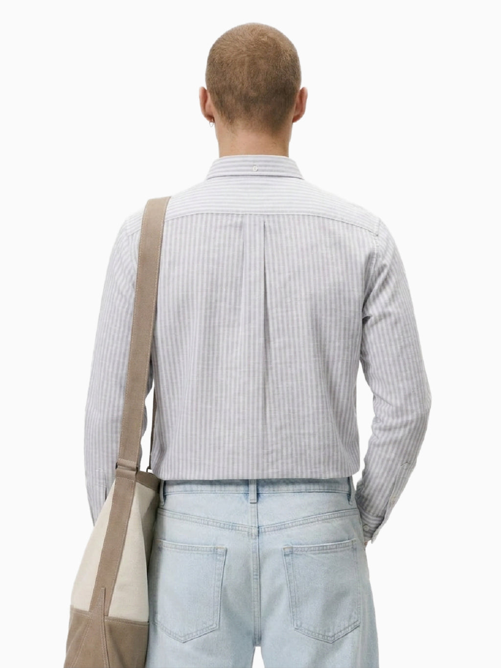 Mint Grey & White Striped Slub Cotton Shirt